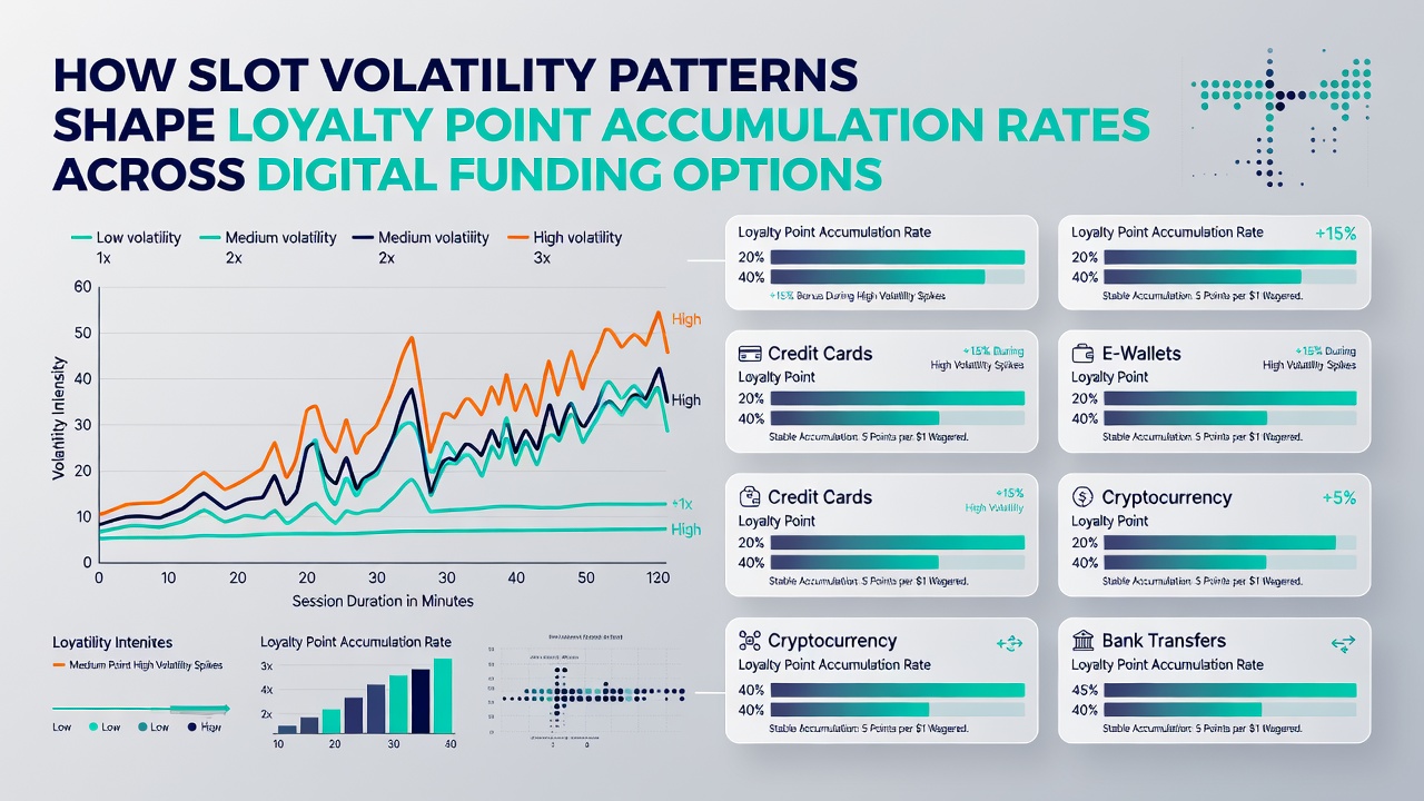 Analytics dashboard on tablet showing loyalty point accumulation graphs segmented by slot volatility and funding method