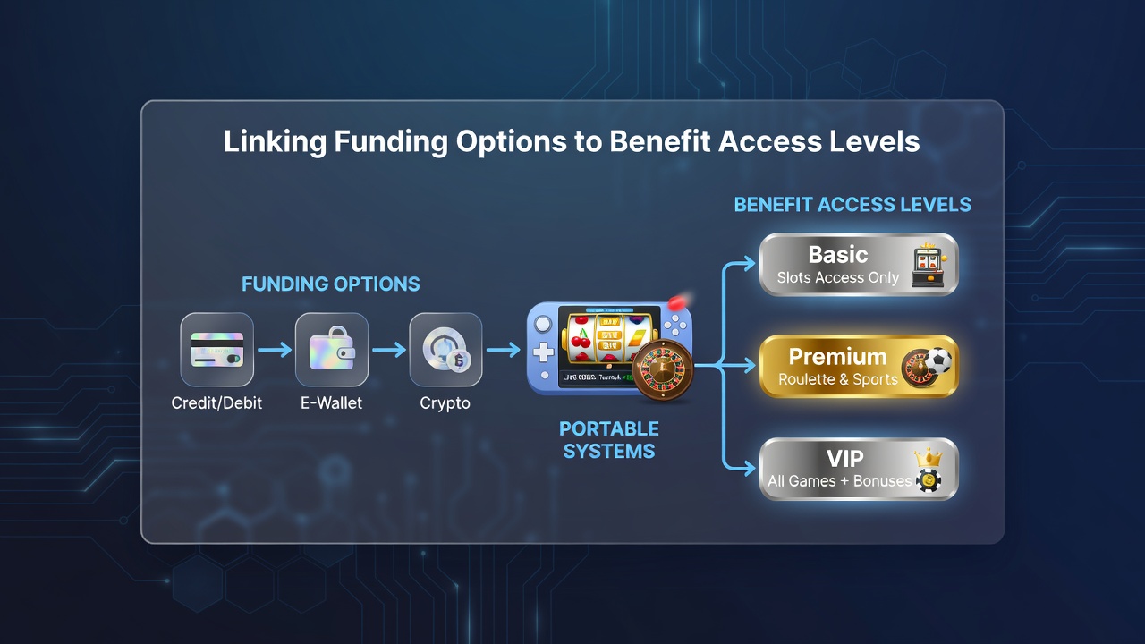 Infographic showing connections between payment methods, processing times, and access levels in mobile gaming