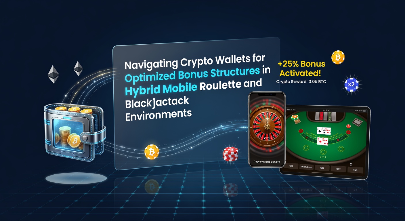 Illustration of a smartphone displaying crypto wallet interface alongside roulette wheel and blackjack table in a hybrid mobile gaming setup