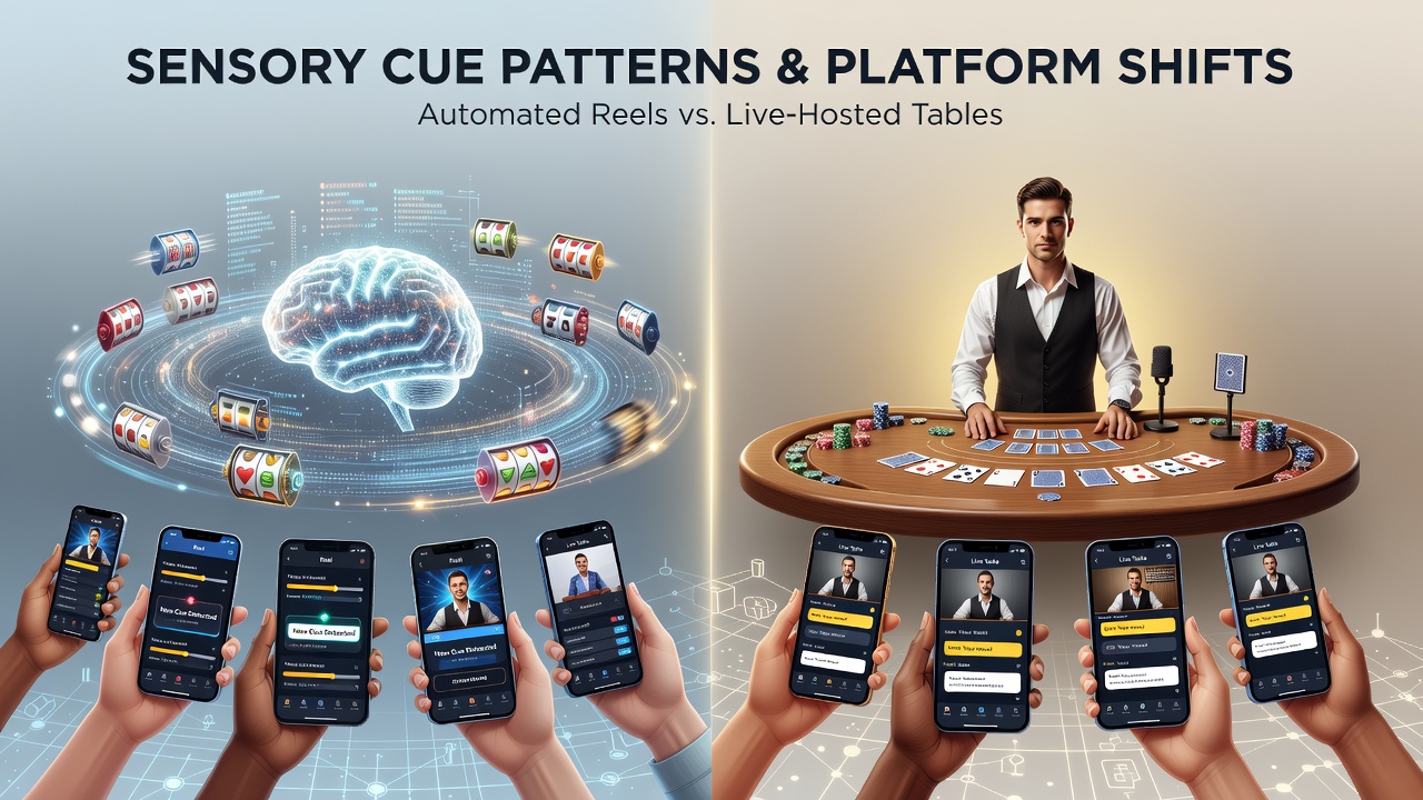 Mobile device screen showing transition from slot reels to live table interface with sensory feedback indicators