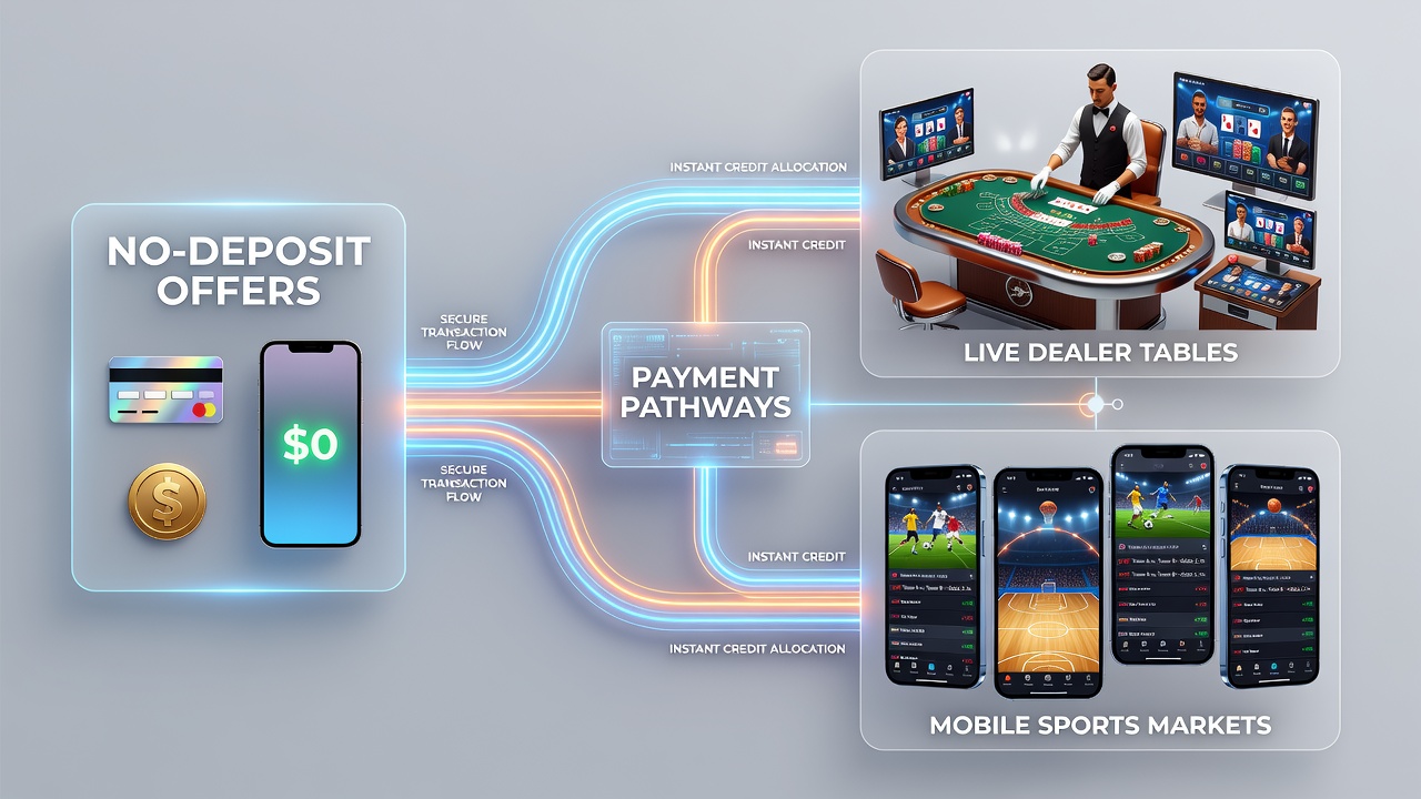 Mobile interface screenshot displaying live dealer table alongside sports betting markets with payment options