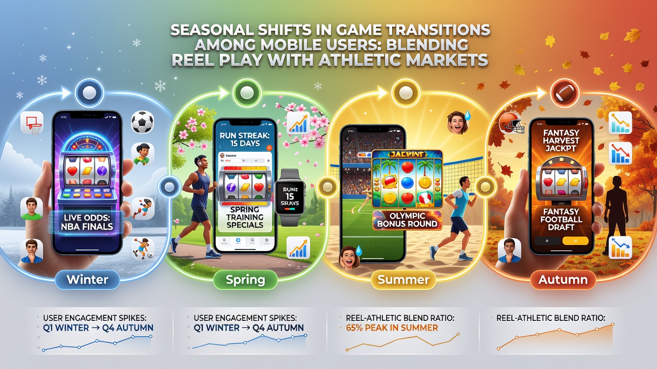 Analytics dashboard showing seasonal user transitions between reel games and sports markets on mobile devices